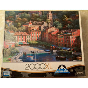 2000XL MEGA Jigsaw Puzzle Italian Village Harbor 26.75” x 39”